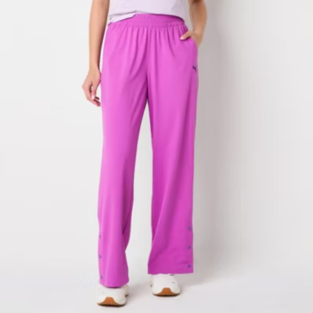NWT Puma Women's L Ripstop Straight Pants Wild Berry Purple Comfort Fit Snap Leg